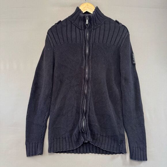 Calvin Klein Jeans Men’s Zip Up Knit Sweater Size Large High Neck 100% Cotton - Picture 1 of 13